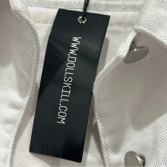 Dolls Kill Club Exx Rainbow Fringe Cropped Distressed Denim Jacket Size XXL - Picture 9 of 9